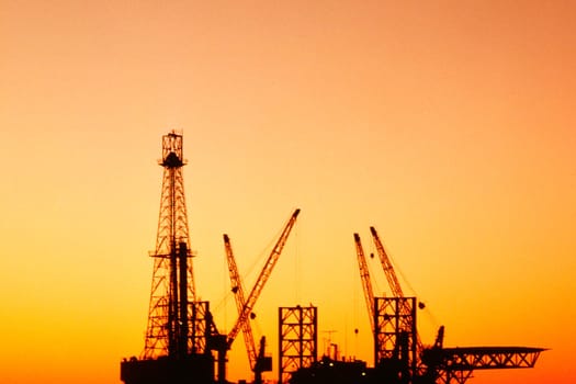 Silhouette of an oil rig, Tunisia, Africa