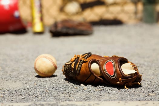 Close-up of a ball and a baseball glove