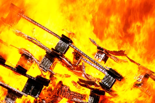 Close-up of a log fire