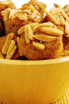 Close-up of almond muffins in a bowl