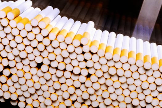 Close-up of a stack of cigarettes, Richmond, Virginia, USA