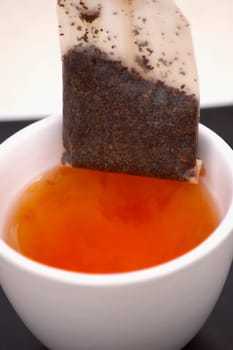 High angle view of a teabag in a cup