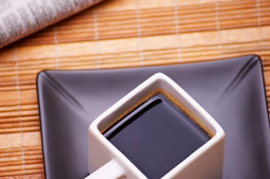 High angle view of a cup of black coffee