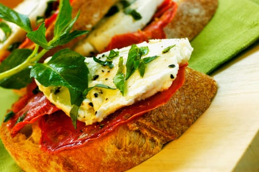 Close-up of sandwiches on a cutting board