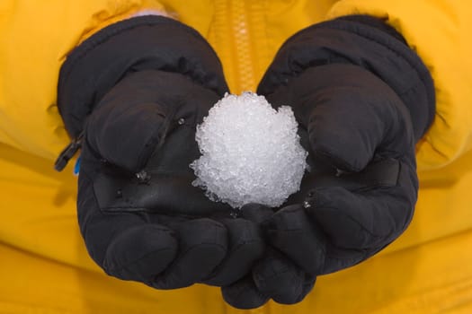 Mid section view of a person holding a snowball