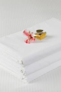 High angle view of linen sheets on the bed