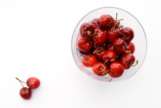 High angle view of cherries in a bowl