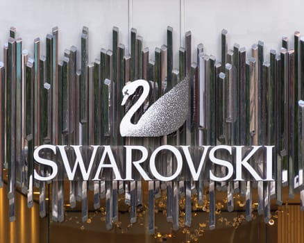 LONDON, UK - CIRCA JUNE 2011: Swarovski swan sign at their Kightsbridge shop in London