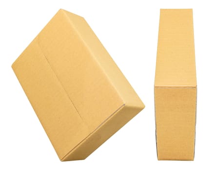 Mockup for design. Closed Brown cardboard box isolated on white background