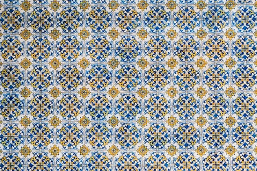 Portuguese tiles . Seamless patchwork tile with Victorian motives. Majolica pottery tile, blue and white azulejo, original traditional Portuguese and Spain decor