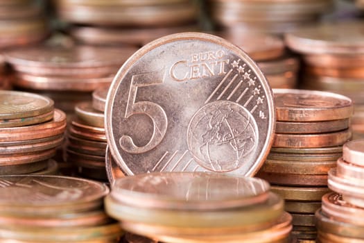 Close up of the copper coins (Euro cents)
