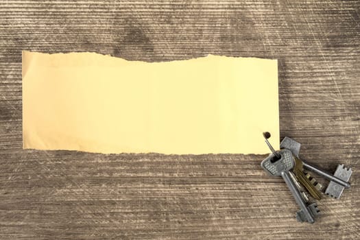 Old keys and blank label for your text message