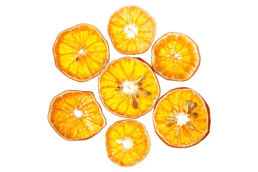 Dried orange slices isolated on white background