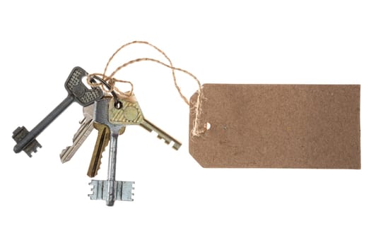 Bunch of keys with price tag, isolated on white background