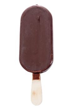 Ice cream covered with chocolate, isolated on white background