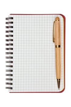 Spiral notebook and pen isolated on white background
