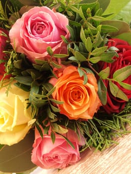 Flower decoration on a wooden table