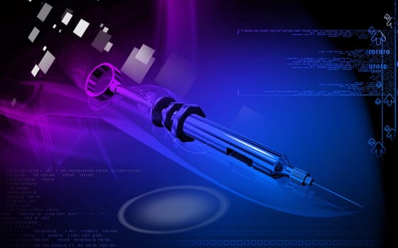 Digital illustration of syringe in colour background