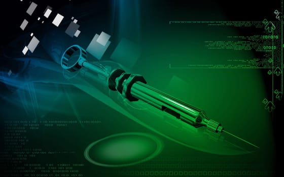 Digital illustration of syringe in colour background