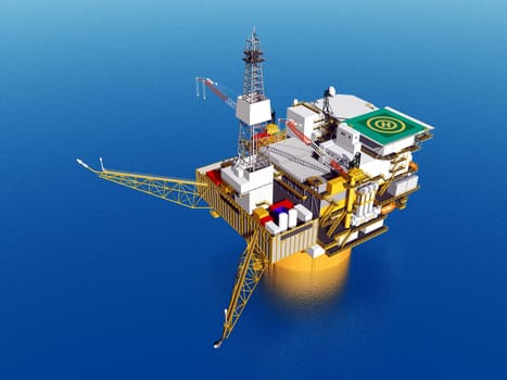 Computer-generated 3D illustration with a drilling platform