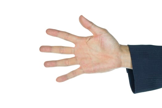 Hand with five finger of businessman. Businessman finger on isolated white background.