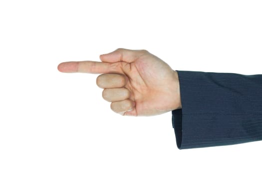 Index finger of businessman on white background. Hand of businessman point something. Business hand sign.