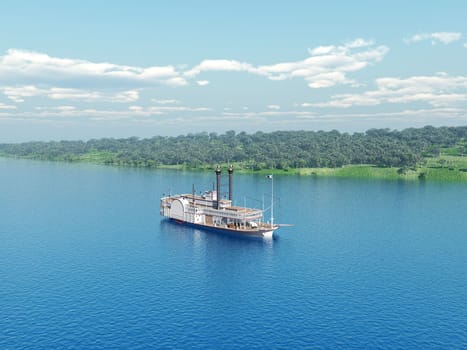 Computer-generated 3D illustration with a Mississippi paddle steamer