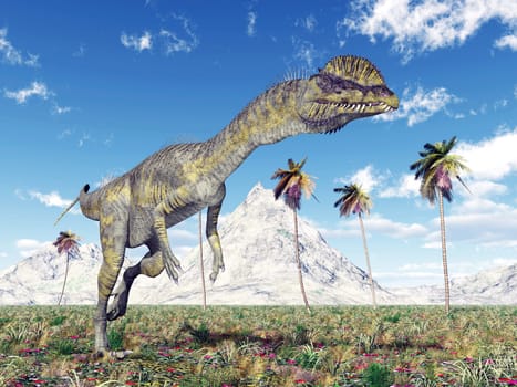 Computer-generated 3D illustration with the dinosaur Dilophosaurus