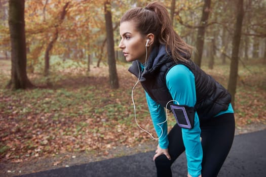 Hard workout in autumn season