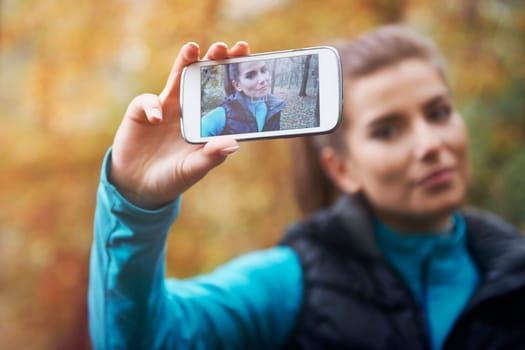 Selfie on social network from morning jogging