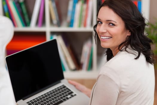 Brunette woman using wireless technology