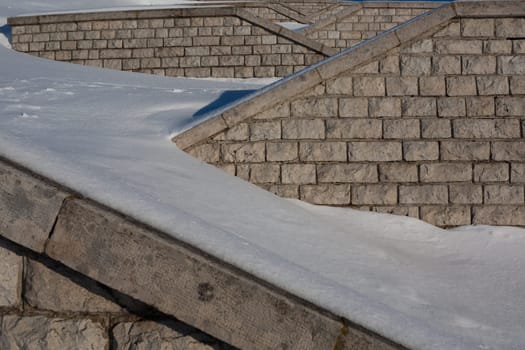 Intersection of wall with bricks in detail