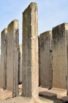 Segments of the Berlin Wall in the port of Magdeburg