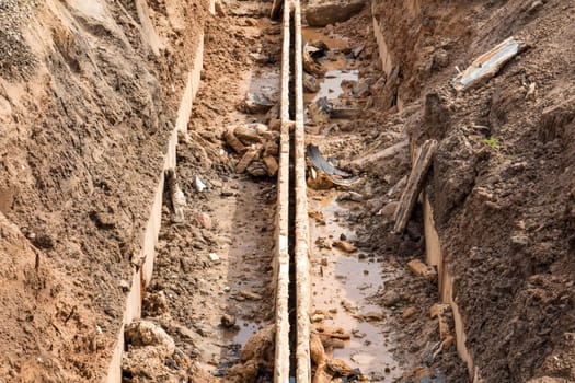 Trench for laying of engineering heating systems
