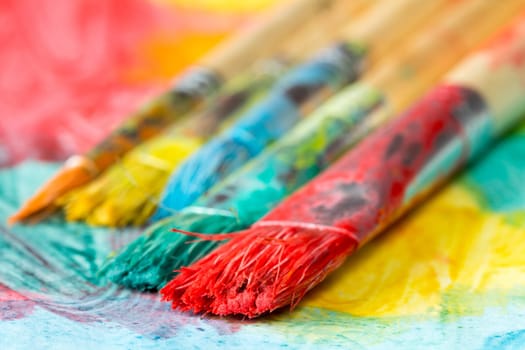 Watercolor brushes close-up view