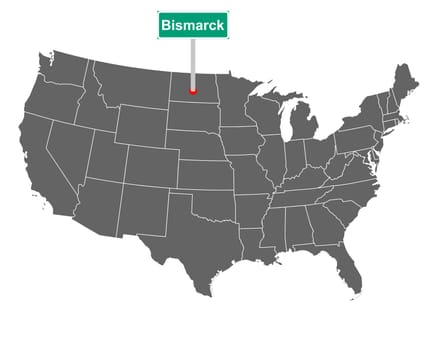Bismarck city limit sign and map of USA