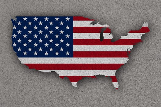 Map and flag of USA on felt