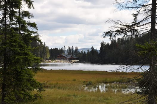 View over the Großer Arbersee to the Arberseehaus