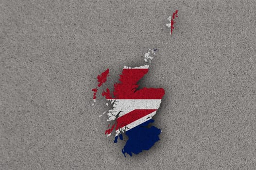 Map and flag of Scotland on felt