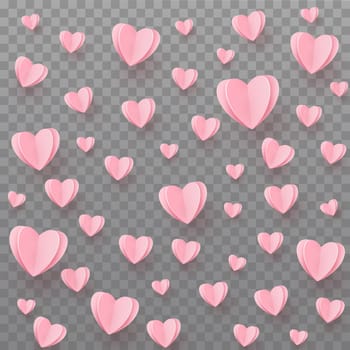 Gently pink-red hearts on a transparent background - illustration