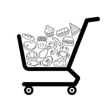 Abstract shopping cart with groceries from the supermarket - Vector illustration