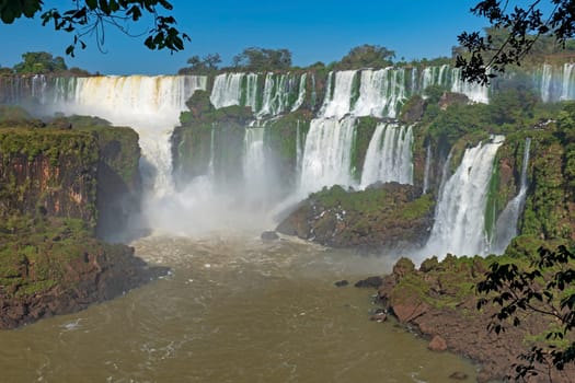 Dramatic Mbigua and San Martin Falls Panorama in the Tropics in Iguazu National Park in Argentina