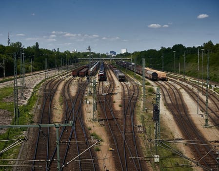 Railway parking for freight trains near the station.
