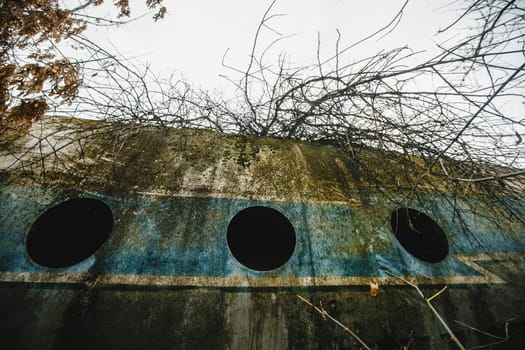 Abandoned plane. windows of the porthole in the plane.