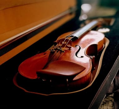 Violin in a case. A musical instrument.