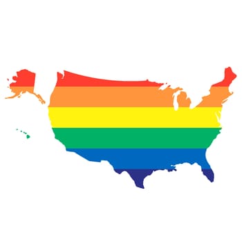 A gay rainbow United States of America map on white background with clipping path