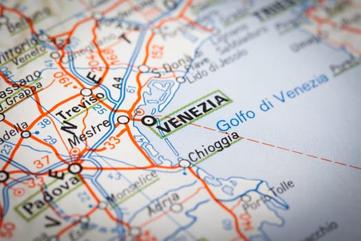 Venezia on a road map