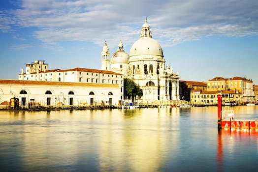 Gondola on Canal Grande with Basilica di Santa Maria della Salute in the background, Venice, Italy