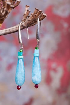 Close up of chalcedony earrings, manufactured by Ornella Salamone