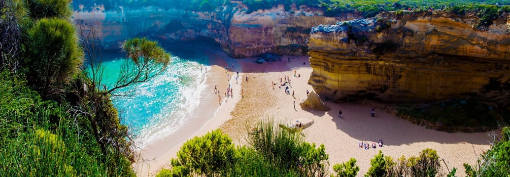 The Twelve Apostles, a famous collection of limestone stacks off the shore of the Port Campbell National Park, by the Great Ocean Road in Victoria, Australia